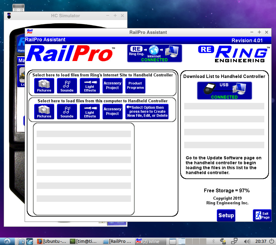 Lubuntu Wine RPA HCSim running together.jpg
